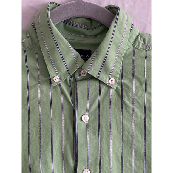 Arrow LS Shirt Green Blue White Stripe Button Down Casual Dress Boy L (14-16) - Picture 3 of 14